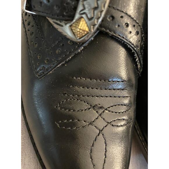 Vintage Nine West Ankle Boots Womens 6 Black Leather Buckle Pointed Toe - Picture 6 of 15